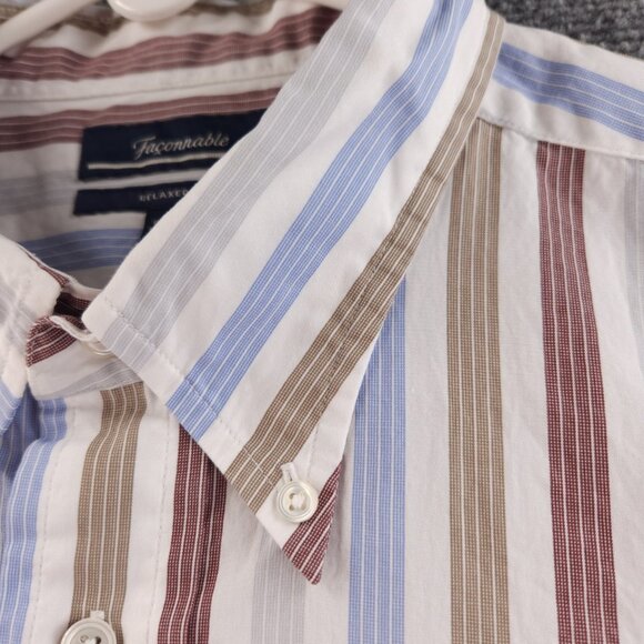 Faconnable Striped Colorful Button-Down 2XL Cotton Long Sleeve Shirt Pocket Mens - Picture 8 of 16